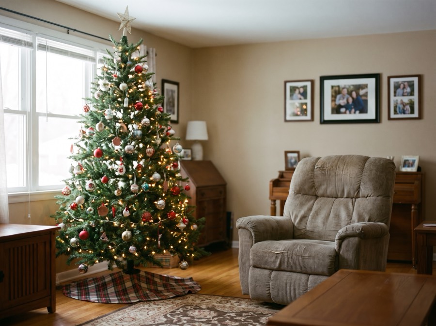 A 7-foot tree decorated with a family's own mismatched ornaments
